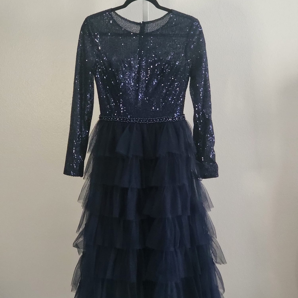 Mac Duggal Navy Sequin Maxi Dress - Picture 1 of 3